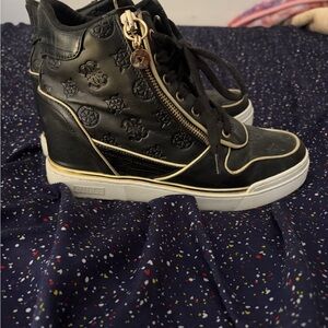 GUESS Black and Gold High-Top Sneakers